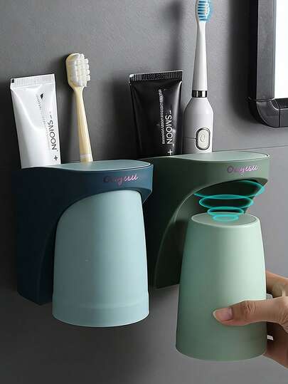 Taza magnética volteable, taza de enjuague minimalista transparente para el hogar, taza para cepillo de dientes montada en la pared, soporte para cepillo de dientes