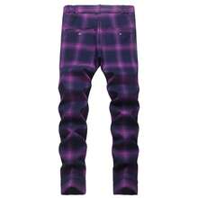 JUNBAOSS Men's Slim Fit Stretch Dress Pants Plaid Skinny Pants For Men, Straight Leg Fashion Comfort Flex Waist Pants, Mens Casual Business Golf Dress Chinos Pants - 紫色 - 查看 2