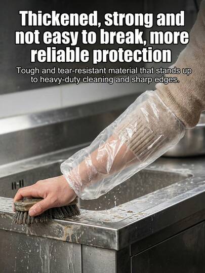 Disposable Transparent Cleaning Sleeve Covers - Thickened Tear-Resistant PE Material, Waterproof & Oil-Proof / Reusable / Washable / Elastic Cuff Fit / Lightweight & Transparent / Full Arm Protection / Keep Hands Clean, Suitable For Household Cleaning, Chefs, Gardeners, Pet Owners, DIY Enthusiasts, Students, Can Be Used For Kitchen Sink Washing, Bathroom Cleaning, Gardening, Painting, Auto Maintenance, Laboratory Work, Spring Cleaning