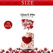 10pcs Shiny Red Heart "Happy Valentine's Day" Cake Toppers, For Valentine's Day Decorations, Wedding Decor, Party Supplies, Suitable For Weddings, Valentine's Day, Birthdays, Anniversaries, Engagements And Parties, As Well As Valentine's Day Party Decorations, Applicable To Party Celebrations, Cake Accessories, Cake Decorations, Home Decor, Birthday Celebrations And Party Supplies, Party Decorations, Party Supplies, Cake Decorations And Cake Toppers - Multicolor - View 2