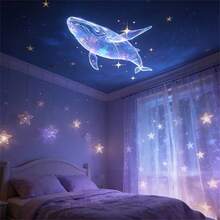 1套 USB LED 投影燈，LED 夢幻投影燈，附玫瑰、鯨魚、蝴蝶、雲朵、心形、行星、羽毛圖案 - 可調節支架，塑料材質，USB 供電，適用於牆壁/天花板裝飾、床頭夜燈、生日禮物 - 黑色 - 查看 4