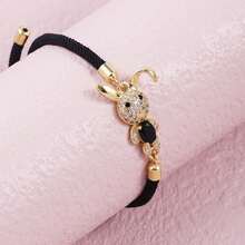 时尚奢华镶嵌全锆可爱小兔推拉式可调节手工编织手链，女士宴会首饰 - 金色 - 查看 11