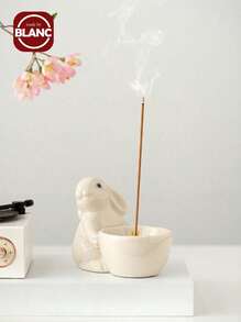 Haus Hana 1pc Rabbit Shaped Ceramic Incense Burner, Minimalist Style, Various Colors, Suitable For Festival, Gift, Home, Office, Hotel Decoration - White - View 1