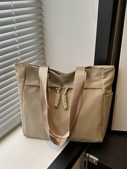 Bolso de mano versátil y de moda de unicolor, bolso de hombro minimalista casual con textura y color de contraste