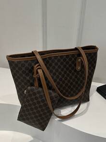 Women's Fashion Commuting & Shopping Tote Bag, Large Capacity Date Shoulder Bag, Suitable For All Seasons - Black - View 11