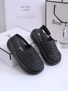 婴儿软底透气编织镂空休闲夏季凉鞋 - 黑色 - 查看 4