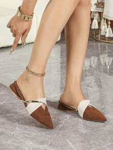 Women's Brown Mule Wedge Shoes, Pointed Toe, Outdoor Party, Lightweight Suede Low Heel Shoes, Elegant Chunky Heel Shoes, Vacation Season,