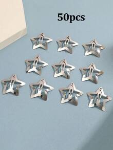 10/20/30/50/100个装女士Y2K五角星金属发夹，适合日常佩戴，头部饰品，女士发饰，发夹，发卡 - 銀色 - 查看 10