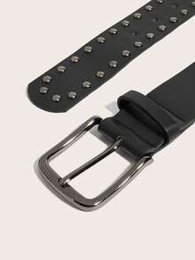 1pc Women's Vintage Gold Square Buckle Rivet Belt, Suitable For Dresses And Coats - Black - View 4