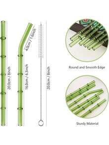 6支装可重复使用玻璃吸管 - 200 x 8毫米，适用于茶、果汁、奶昔、咖啡、冰沙、鸡尾酒 - 包括3支直吸管、3支弯吸管和1个清洁刷 - 彩色 - 查看 2
