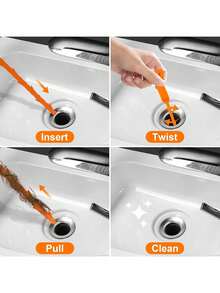 6pcs Drain Cleaner - Drain Cleaning Tools, Hair Catcher, Sink And Pipe Cleaning Brush, Suitable For Sink, Toilet, Bathroom And Kitchen - Orange - View 4