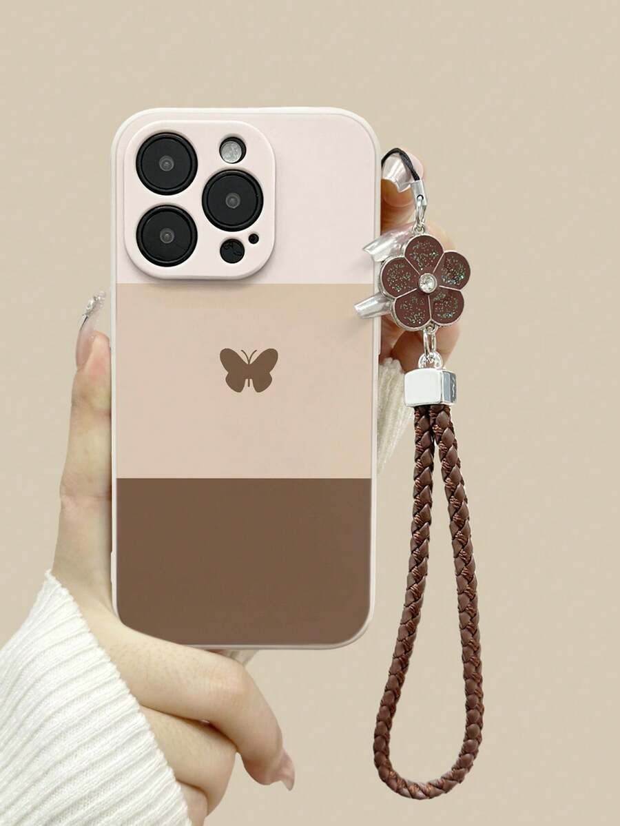 蝴蝶图案直边穿孔米色手机壳，带可拆卸链条，简约防摔加厚保护套，兼容 16/16 Pro/16 Pro Max/17/17 Pro/15 XR/7/8/15 Pro Max/12 Pro Max/13 Pro Max/14 Pro Max、13/14/11/12/P14/P11/P12、XS/XR/78/P/78/GE/S2、A13/4G/A22/A21S/A514G/A52/S22 Ultra/A33/5G、Redmi 10/Redmi Note 114G/Redmi 11 Lite/A53、TPU A14/A23/S23 Ultra/S24/A14/A15/S23/A73、Redmi - 彩色 - 查看 1