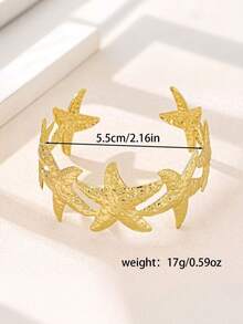 1pc Fashionable Minimalist Metal Starfish Shaped Bracelet, Suitable For Women - Yellow Gold - View 4