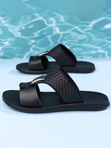 Dép xăng đan mùa hè thời trang mới cho nam cỡ lớn, chất liệu giả rơm, có khóa cài, kiểu dáng Ả Rập. - màu đen - Xem 4