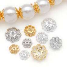 30pcs 18K Gold Plated Flower Bead Caps Pretty Filigree Flower Brass Bead End Cap For DIY Craft Earrings Bracelets Necklaces Jewelry Crafts - Multicolor - View 3