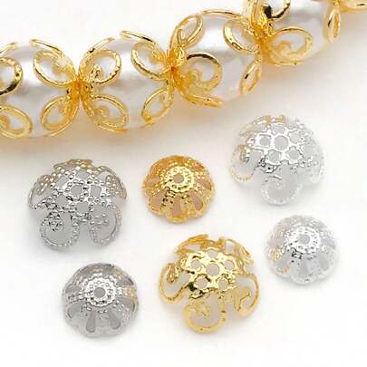 15pcs 18K Gold Plated Flower Bead Caps Pretty Filigree Flower Brass Bead End Cap For DIY Craft Earrings Bracelets Necklaces Jewelry Crafts