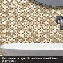 Azulejos Adhesivos Metálicos Hexagonales, Color Champán Dorado, 10 Piezas por Paquete, Autoadhesivos y Resistentes al Calor, Ideales para Cocina, Baño o Paredes Interiores - 10piezas+champán dorado - Ver 4