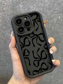 Bowknot Simple Groove Black Painted Protective Case Compatible With IPhone 16/ 15/XR/ 16 Pro Max/7P 8P/P12 Pro Max/P13 Pro Max/P14 Pro Max/P13/P14/P11/P12/P14, Soft Shock-Absorbing Phone Cover - Multicolor - View 3