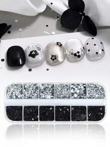 Y2K Tiny Star Nail Seqiuns Silvery Black Heart Manicure Charms Kawaii Korean Nails Art Accessories Valentines DIY Nail Decorations - Multicolor - View 2