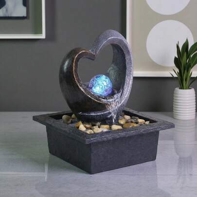 LUMIARTISAN Heart Shaped USB Tabletop Fountain | LED Color-Changing Ball | Soothing Sound Zen Decor Gift
