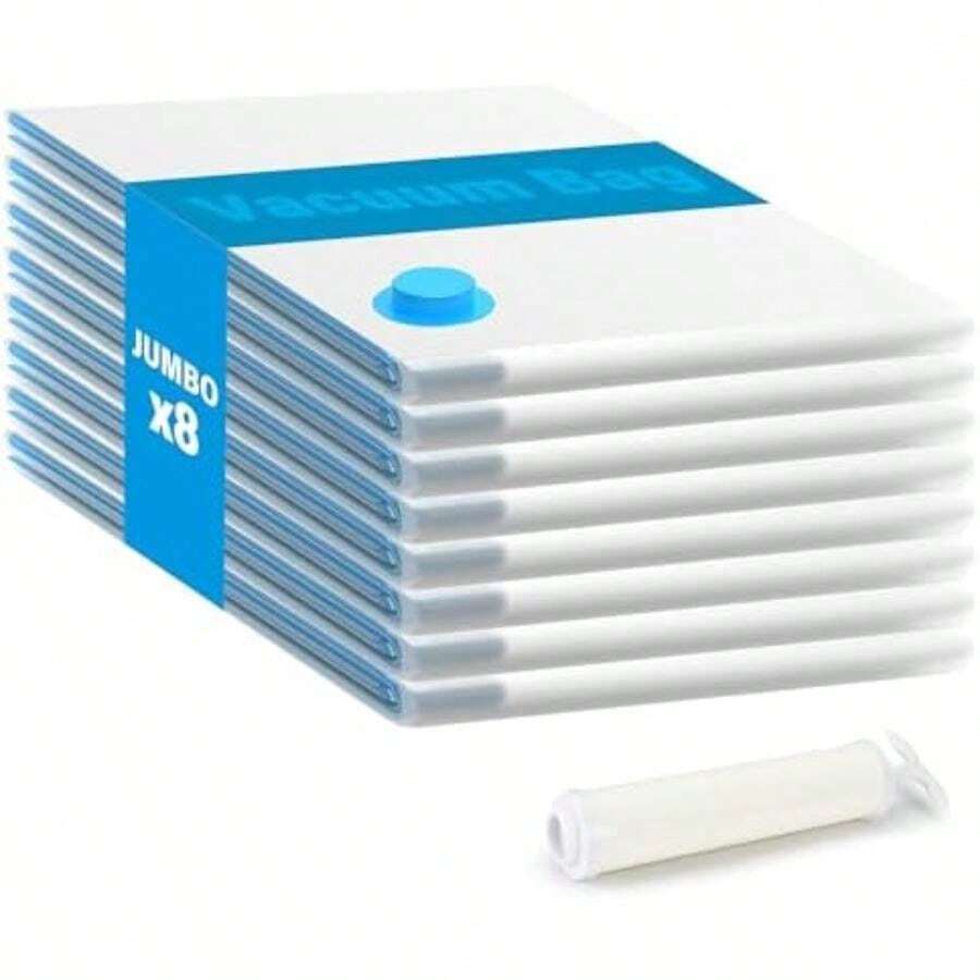 Simple Deluxe - 8 bolsas de almacenamiento aspiradora jumbo para ahorrar espacio, bolsas de sellado aspiradora con bomba de mano para edredón, mantas, ropa de cama, almohadas y ropa(8 Jumbo) - 50*60 - Ver 1