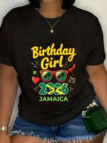 Jamaica Girls Trip 2025 Birthday Crew Jamaica Girl Party T-Shirt Women'S Men'S Graphic Tee Causal Tops - 黑色 - 查看 9