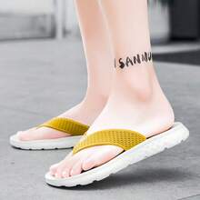 Men's Summer Casual Flip Flops, Thong Sandals For Beach, Travel, Daily Wear, PVC & Fiber Material, Flat Bottom - Yellow - View 8