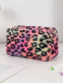 Fashion Leopard Print Makeup Bag High-Quality Large Capacity Zipper Toiletry Bag Portable Plush Travel Organizer Cosmetic Bag - Multicolor - View 7