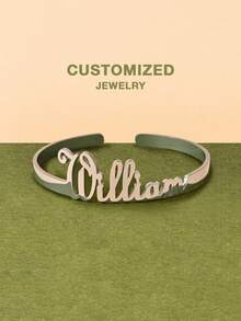 [Valentine's Day Selection] Personalized Customized Bracelets, Customized Text Bracelets (Gold/Silver), Open Bracelet Text Customization, Stainless Steel Jewelry, Valentine's Day Gifts, Gold Stainless Steel Jewelry, Customization, Gift Box Style, Gift Selection. - Selected Items - View 7