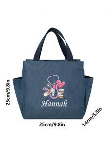 1pc Customized Name Nurse Tote Bag,Personalized Stethoscope Tote Bag, Personalized Lunch Bag With Nurse-Themed, Custom Name, Themed Design With Heartbeat & Stethoscope Print, Portable Insulated Lunch Bag Double Pocket Lunch Bag