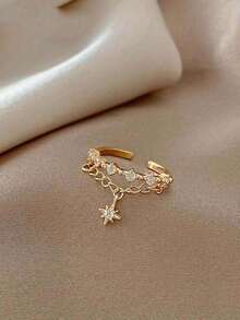 Chain Ring For Women, Light Luxury, Exquisite, Fashionable, Personalized Ins Style Open Ring - Yellow Gold - View 2