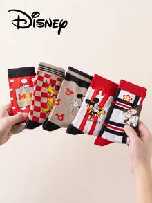Disney 5双装正品迪士尼女士袜子，绣有可爱米奇一家卡通人物图案，春夏款，男女通用趣味袜子，高品质礼品袜，适合任何场合 - 彩色 - 查看 11