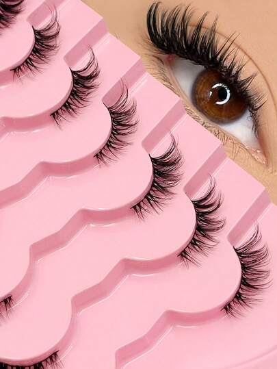 7 pares de pestañas postizas de media esquina con aspecto natural de ojo de gato, de mink falso, esponjosas y suaves, pestañas postizas largas de media tira adecuadas para uso diario y de boda