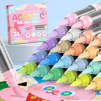 12/24/36 Colors Acrylic Paint Markers Set, Quick Drying & Fade Resistant, Suitable For Painting, Illustration, Crafts, Coloring Books, DIY Projects On Paper, Fabric, Wood, Stone, Plastic, Glass, Ceramic, Pumpkin, Metal, For Students & Adults, Ideal Gift For Easter, Thanksgiving, Halloween, Christmas