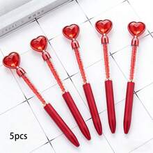 1/5/10支装情人节主题派对红色心形圆珠笔，心形闪光笔，可伸缩水钻笔，彩色水晶沙笔，黑色墨水，适合情人节、学校派对、家庭和办公室使用，返校季必备 - 彩色 - 查看 11