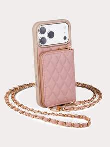 1pc Rhombus Fragrant Phone Pouch/Case, Luxury Quilted Leather With Sheep Wool Pattern, Crossbody Strap, Coin & Card Slots, Vacation Portable Protective Cover Compatible With IPhone 17, 16, 15, 14, 13, 12, 11, Galaxy, Black/Apricot/Pink/Camel/Burgundy/Purple/Orange/Onyx Black/Elegant White - Nude Pink - View 3