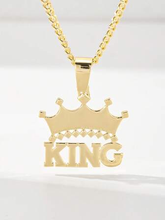 1pc Classic European & American Style Copper Hip-Hop KING Limited Edition Pendant Necklace, Suitable As Gift For Christmas, Thanksgiving, Halloween, Mother's Day, Valentine's Day, Friends, Communion, Daily Wear, Prayer