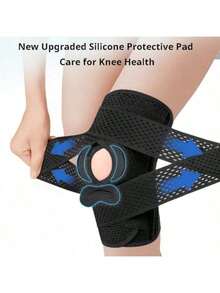 Ochraniacze na kolana z silikonu unisex, dzianinowe, ciepłe, sportowe, z podparciem rzepki, odpowiednie do koszykówki, fitnessu, biegania, jazdy na rowerze - Czarne - Zobacz 8
