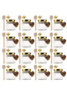 20pcs Frasco De Vidrio Mini Miel Hexagonal 45 Ml Con Tapa, 30 mini tarros de miel de vidrio con tapas, adornos dorados, papel de desecho para miel, especias, mermeladas y velas. Regalos, Bodas - 20 dispensadores de miel de 45 ml - Ver 9