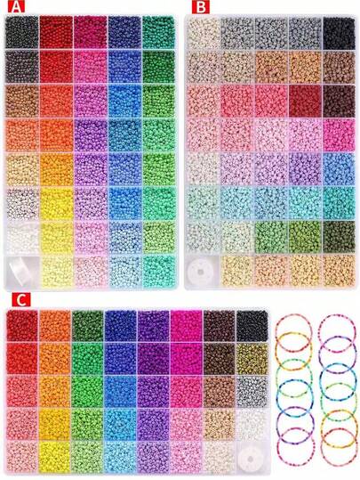 9700pcs 39-Color Mixed Glass Seed Bead DIY Jewelry Making Kit, Ideal For Friendship Bracelet, 3 Styles Available (A/B/C)