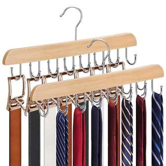 1pc Sturdy Wooden Belt Hanger Rack With 14 Hooks, Can Hold Up To 42 Belts, Suitable For Wardrobe Organization And Storage. Decorative Items, Holiday Decorations, Room Decor, Home Decor, Bedroom Decor, Storage Rack, Home Storage Shelf, White T-Shirts, Black Pants, Women's Winter Clothing, Dresses, Etc.