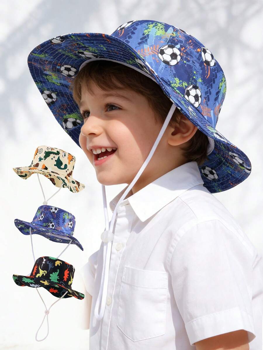 1pc Kids Dinosaur Print Sun Protection Bucket Hat, Adjustable Windproof Strap, Lightweight Summer Beach Outdoor Cap - 1PC - View 1