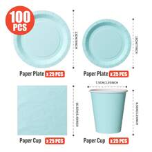 Sky Blue Disposable Plates, Napkins, Cups - 25 Guest Party Supplies Set, Disposable Paper Plates Suitable For Birthday, Wedding, Theme Party, Family Picnic - Multicolor - View 8