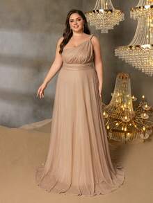 Faeriesty Abito da sera elegante monospalla a-line da donna taglie forti, con decorazione a volant, design asimmetrico a balze, adatto per grandi celebrazioni e feste - Champagne - Visualizzare 4