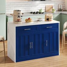 Kitchen Island Measuring 120x60x91 Cm With Adjustable Shelves, Metal Handles, Towel Rack And Bar Area, Suitable For Apartments, Kitchens And Similar Rooms. - Blue - View 2
