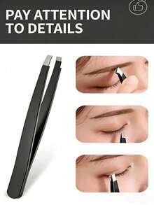 4PC Stainless Steel Slanted Tweezers Set Professional Precision Eyebrow Facial Hair Removal Tools For Women Men Travel Home Salon Use Hypoallergenic Rust Proof Beauty Essential Gift For Teen Girls Beginners Experts - 黑色 - 查看 2