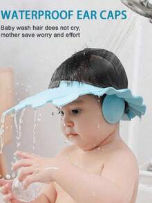 1pc Baby Pink, Blue, And Yellow EVA Waterproof Ear Protection Shampoo Cap, Cute Adjustable Baby Shampoo Hat, Suitable For Daily Bathing, Sun Protection, And Haircuts For Boys And Girls, Shampoo And Shower Protection. - Multicolor - View 7