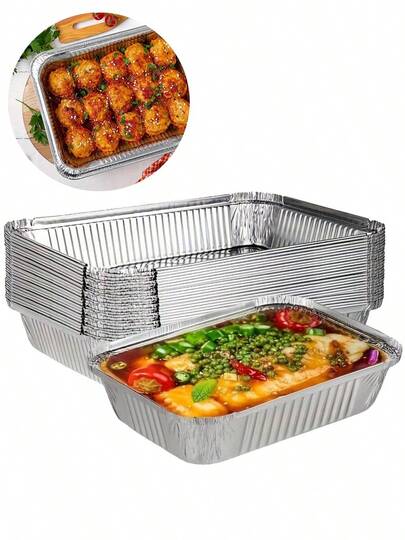 5/10/20pcs Heavy-Duty Aluminum Foil Boxes - Non Stick, Disposable Breadboard, Suitable For Baking, Baking, Grilling, Steaming, Holiday Cooking - Very Suitable For Foods Such As Egg Tarts And Cakes - Essential Kitchen And Baking Supplies, Back To School Season, Party And Holiday Essentials, Decorations, Kitchen Supplies, Outdoor Supplies, Picnic Travel Essentials, Very Convenient