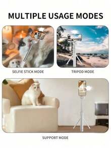 Bluetooth Selfie Stick Tripod With LED Fill Light & Remote, Extendable Phone Tripod Stand For Live Streaming, Vlog, Travel & Photography - White - View 3