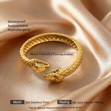 1 pieza de anillo de acero inoxidable con textura de serpentina de doble cabeza - Diseño simple y ajustable, disponible en dorado y plateado, estilo distintivo, adecuado para uso diario - anillo - Ver 3